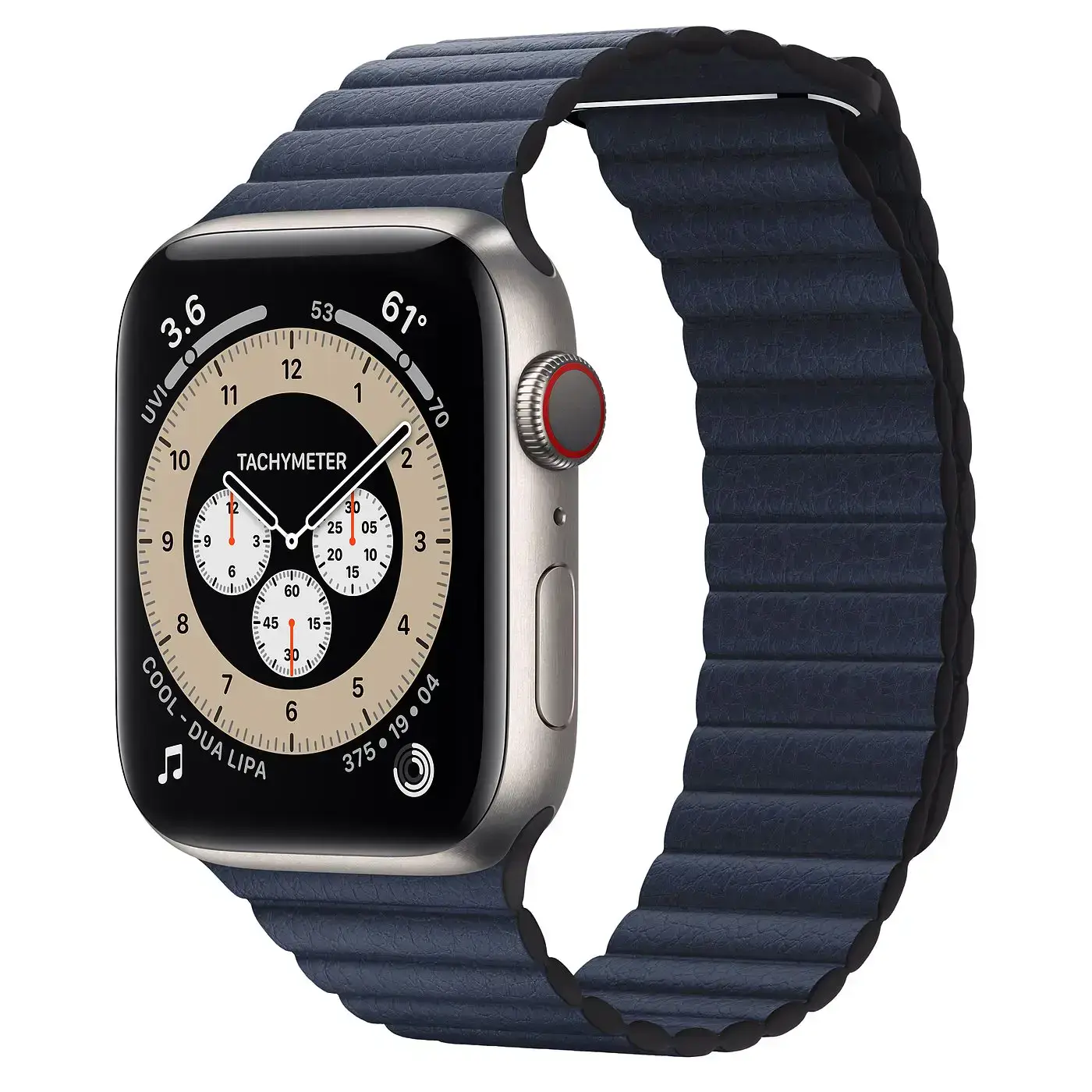 Apple Watch Edition Series 6 GPS + Cellular 44mm Titanium Case with M / L Light Gray Sport Band (M0H23) + Apple Diver Blue Leather Loop - Large (MGXD3)